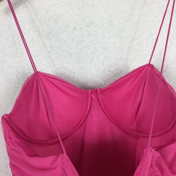 Zara Pink Ruched Mini Dress Size Large Tulle Corset Bustier Barbie Cocktail Y2K - Picture 12 of 14